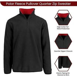Quarter Zip BLACK Fleece Pullover Long Sleeve Sweatshirt Mid Weight Sweater